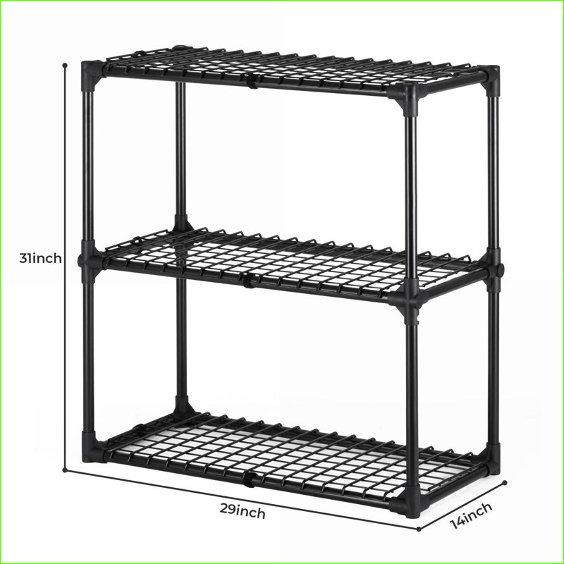 Étagère en fil métallique, support de rangement en acier à 3 tablettes | Capacité de 330 lb | Acier noir