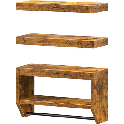 Farmhouse Bathroom Floating Shelves, Set Of 3, Wall-mounted Over-toilet Storage, Rustic Brown