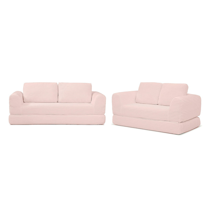 Canapé-lit pliant convertible 2-en-1, canapé-lit en velours côtelé moderne avec 2 * oreillers, ensemble de canapé modulaire rembourré désossé avec lit escamotable Futon, canapé-lit modulaire pliable pour le salon - rose