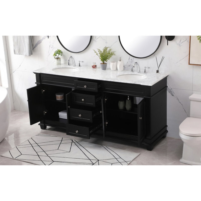 Lydie 72'' Double Bathroom Vanity with Marble Top, Black