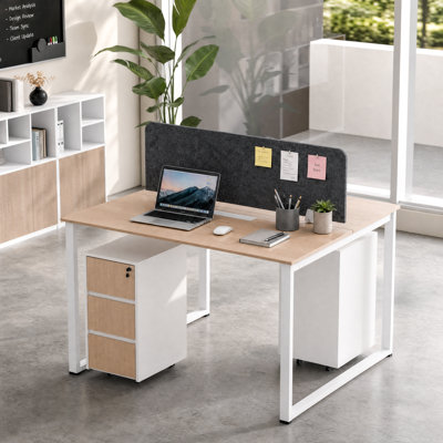 Okeysen 2 Person Modular Desk with 2 File Cabinets and Outlets
