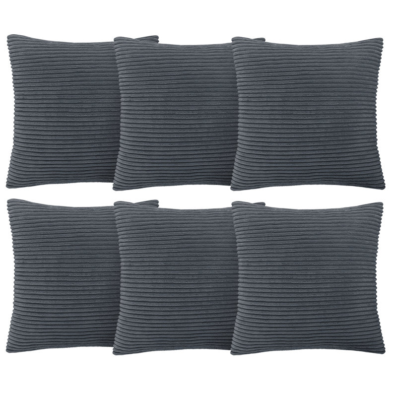 Aspire Homeware Striped Square Velvet Cushion Cover, Grey, Pack of 6