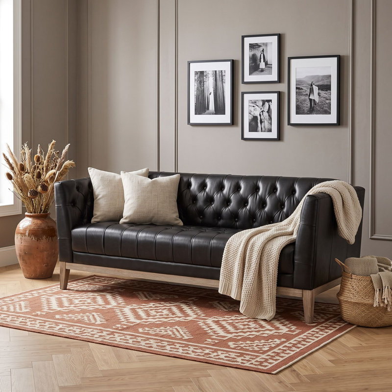 Canapé Chesterfield 3 places en polyuréthane avec assise profonde, dossier capitonné et siège pour appartement ou bureau