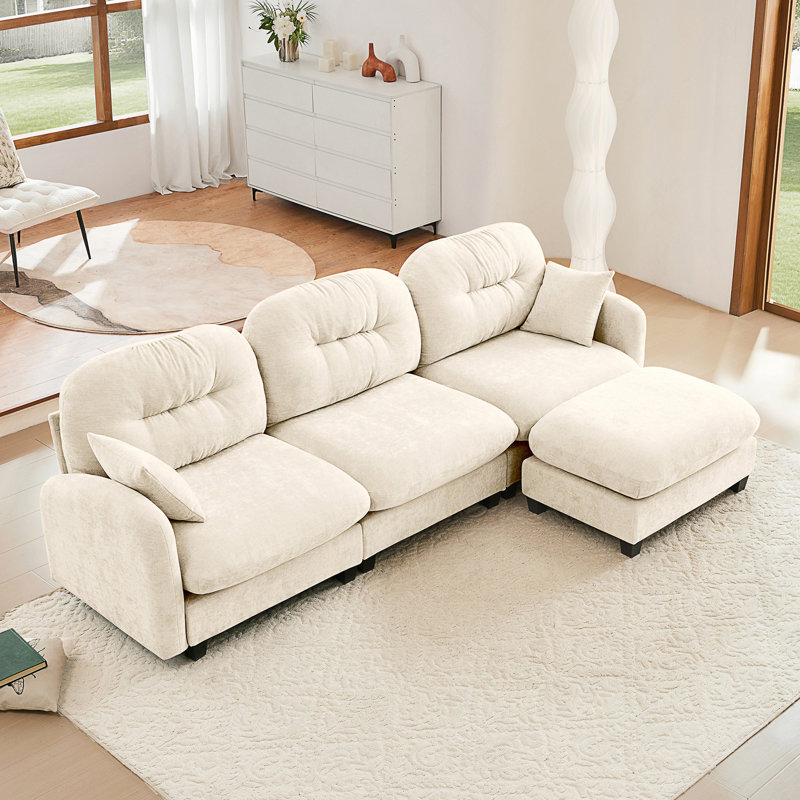 Modular Sectional L Shaped Couch With Ottoman, Premium Chenille Fabric,Tufted Cushion Backrest Design,Ergonomic Design Easy Install