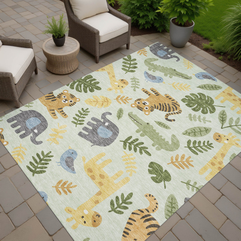 Machine Washable Indoor/Outdoor Chantille ACN2578 Kids Rug, Mint, 3' x 5'