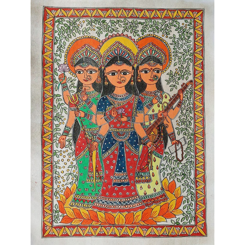 Shree Shakti Saraswati | Acrylique sur papier fait à la main | Par Shruti Subramani