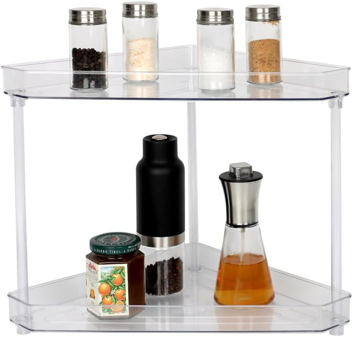  Élégant support de coin de meuble-lavabo de bureau en plastique Lucite à 2 niveaux, 1221