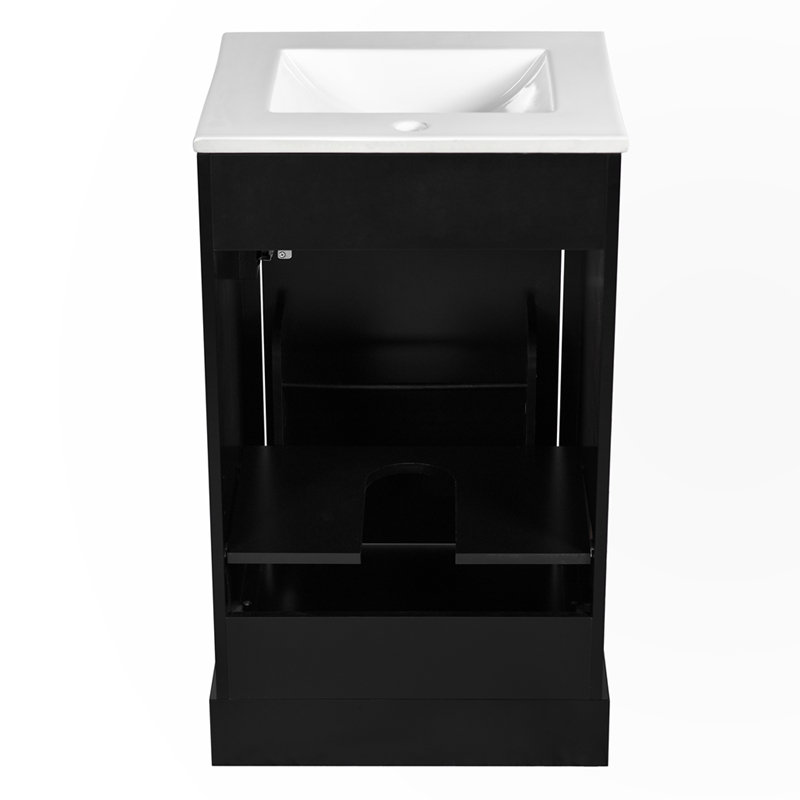 Meuble-lavabo de salle de bain avec lavabo en céramique, Noir, noir, noir, noir