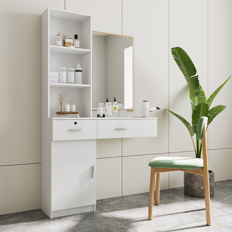 Commode de rangement haute autoportante avec tiroir verrouillable Mellissa, Blanc