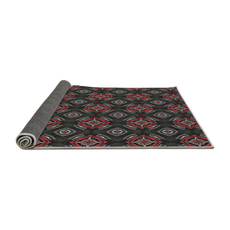 Tapis rouge/noir tissé à la machine, Rond 7 pi