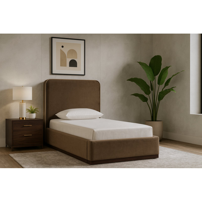 Lit tapissier Dayna, Simple, Velours brun