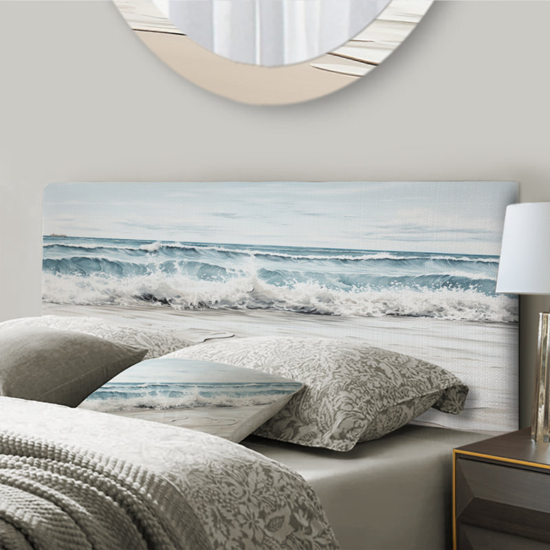 Tyleik Beach Minimalism Landscape III - Nautical & Beach Upholstery Panel Headboard, King