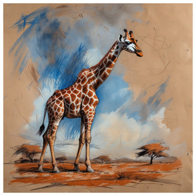 Girafe dans une savane africaine tapisserie murale - Décoration murale girafe