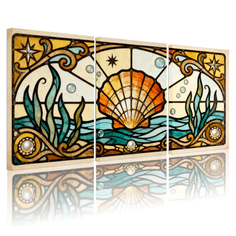 Ensemble de 3 impressions sur toile de style coquillage et vagues de l'océan, H 30 po x l 60 po