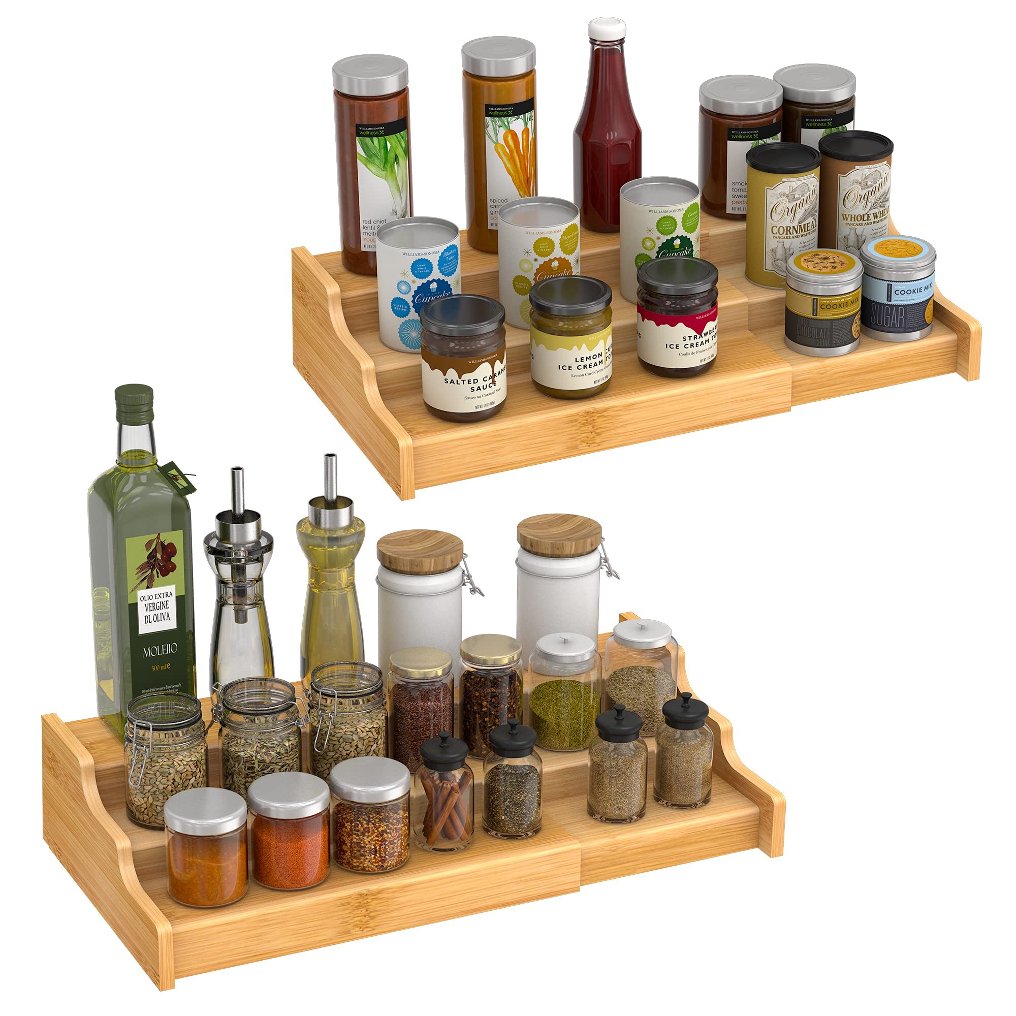 Home Basics Expandable 3 Tier Step Seasoning and Spice Organizer, Natural, KITCHEN ORGANIZATION