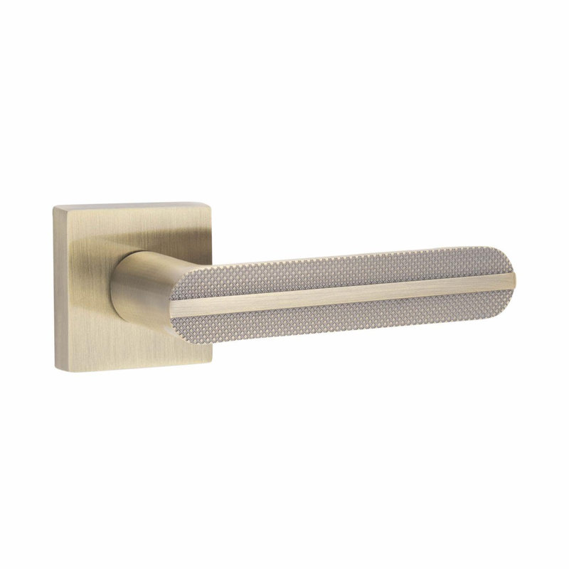  4 Pairs Modern Lima Knurled Design Premium Door Handles on Square Rose in Antique Brass Finish