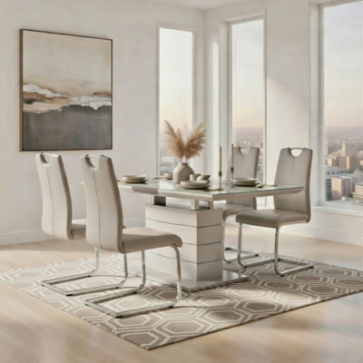 Odette 5-Piece Modern Dining Set with 55"–71" Extendable Table and 4 Chairs