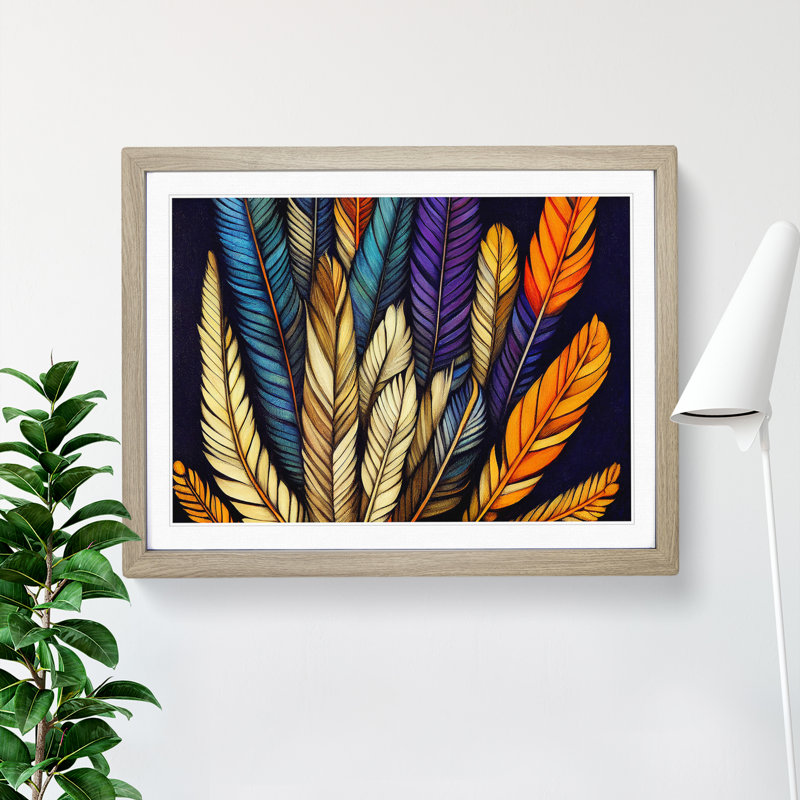 Unreal Bird Feathers - Framed Print, 34cm H x 46cm W x 2cm D, Oak Framed