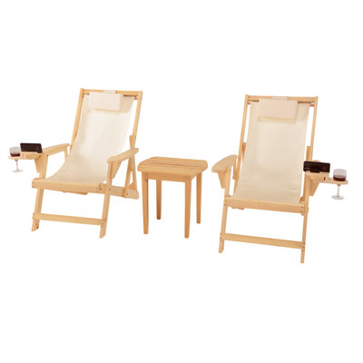 Chaises en toile romantique avec porte-gobelet et porte-bouteilles et table de bout de la collection Romantic
