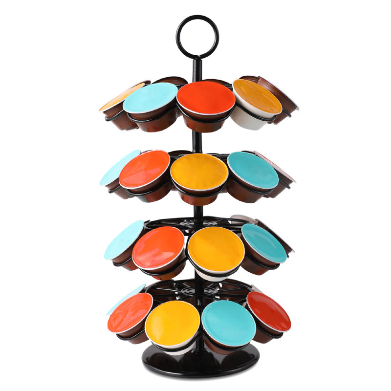 Porte-carrousel et organisateur K-Cup Pod pour 36 dosettes - 360 degrés, conception métallique moderne et amovible en noir pour les comptoirs de maison et de bureau