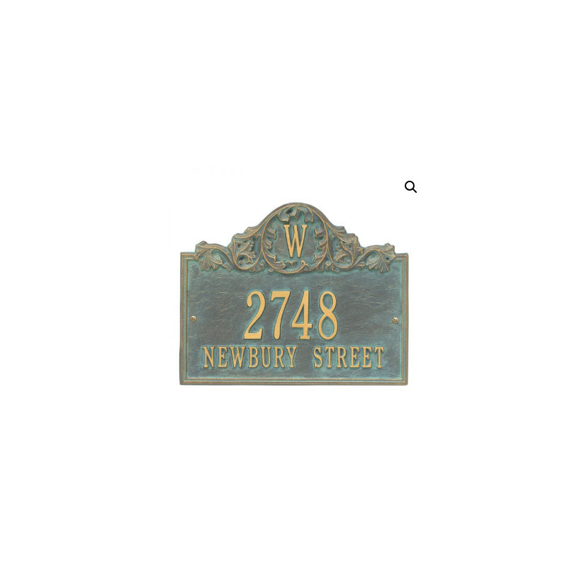 Acanthus Monogram 3-Line Wall Address Plaque, Green and Gold, Yes
