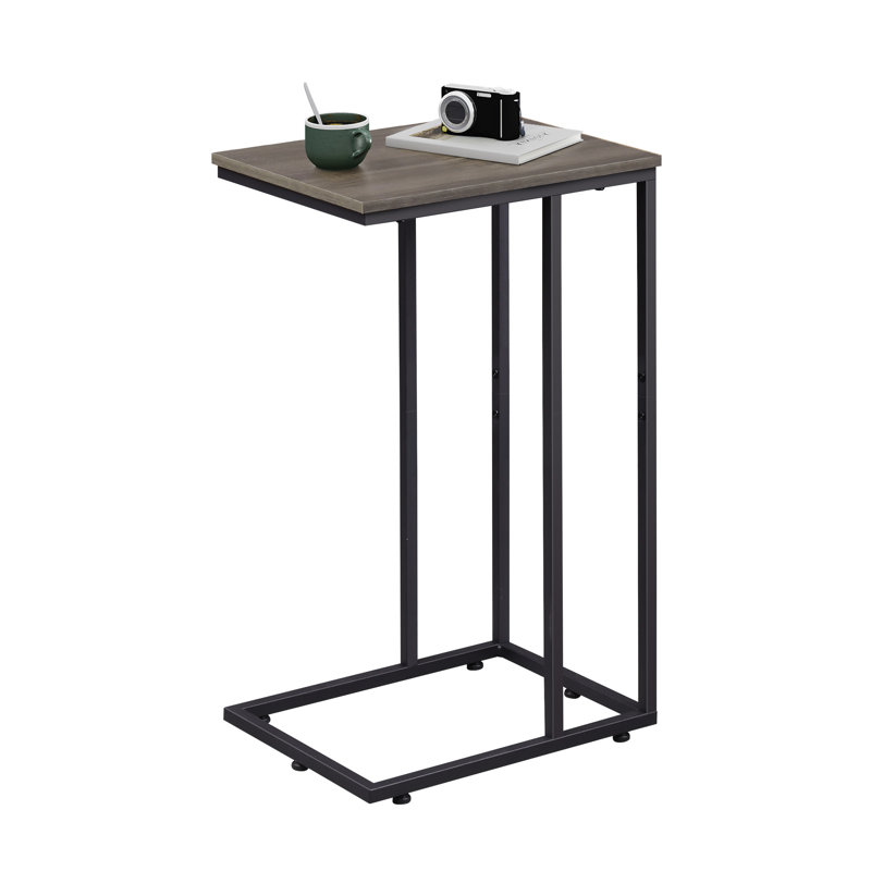 24.9'' C-Table End Table with Solid Wood Top and Steel Base for Sofa, Bed Side  , Grey