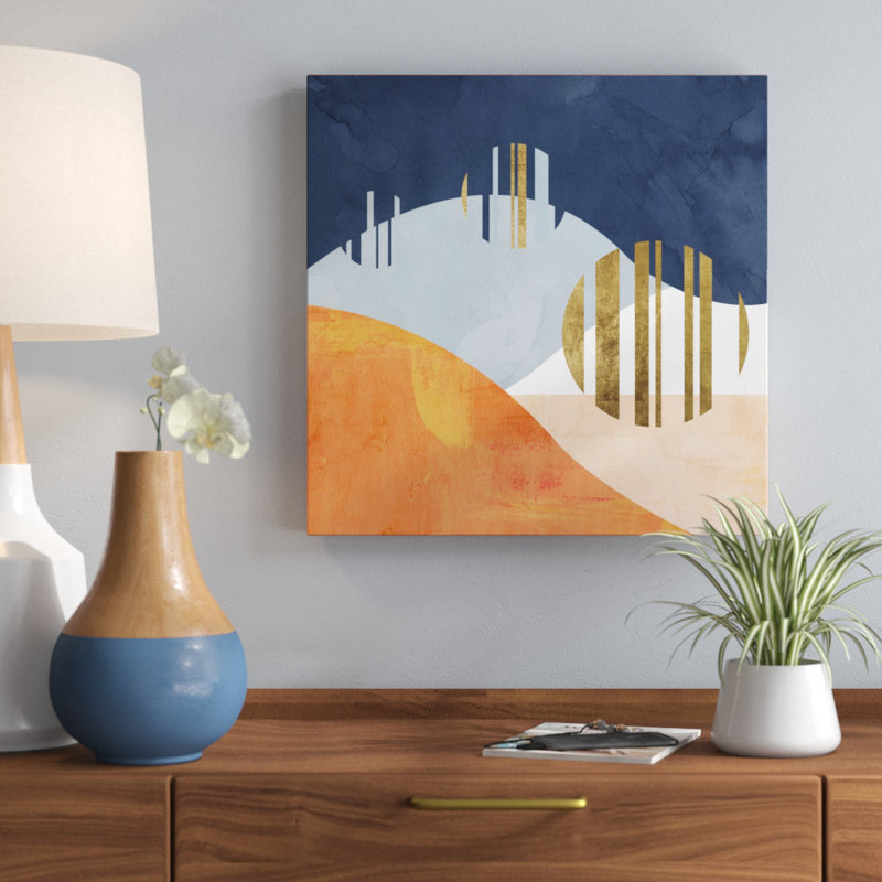 " Abstract The Desert Night, Modern & Contemporary Orange ", 20" H x 20" W x 1.5" D, Wrapped Canvas