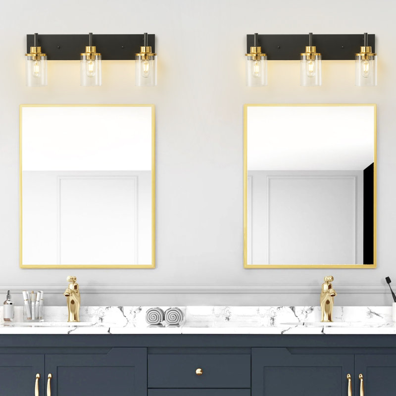 Addam 3 - Light Dimmable  Vanity Bathroom Wall Sconce With Clear Glass, Black/Gold