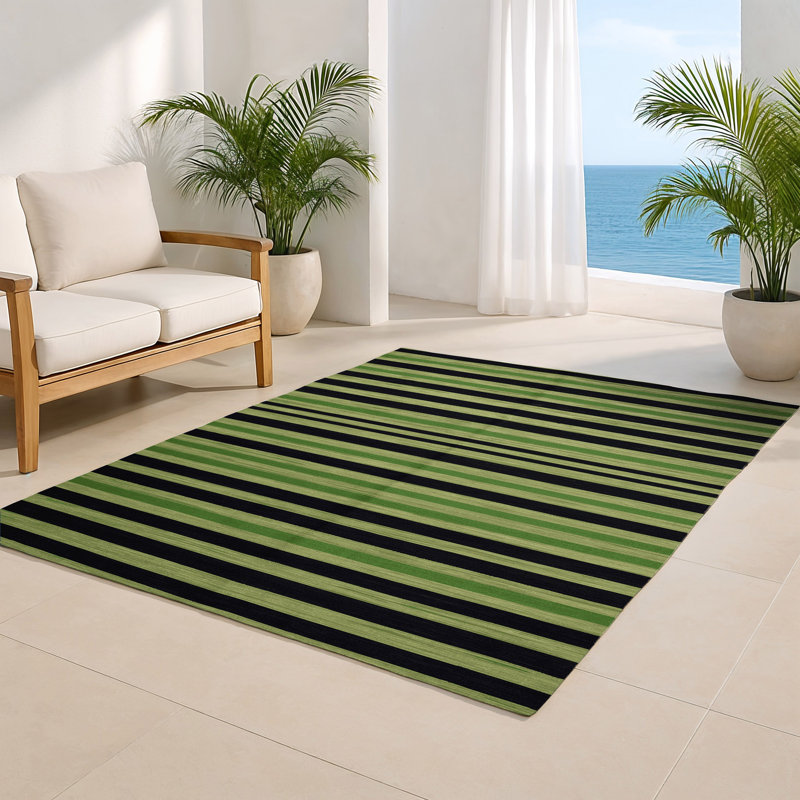 Tapis intérieur / extérieur vert HorizontalStripes, Rectangulaire 2 pi x 3 pi