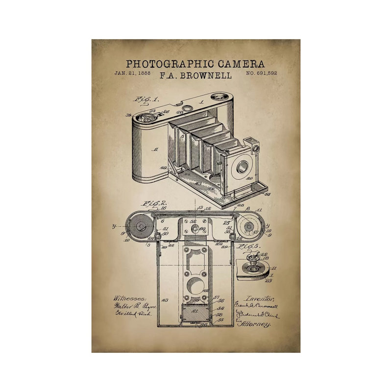 Brownell Camera, Beige - Wrapped Canvas Print, 20.32 cm H x 30.48 cm W