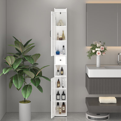 Tall Bathroom Storage Cabinet with Adjustable Shelves, Slim 2 Doors Freestanding Design for Small Spaces and Home Organization