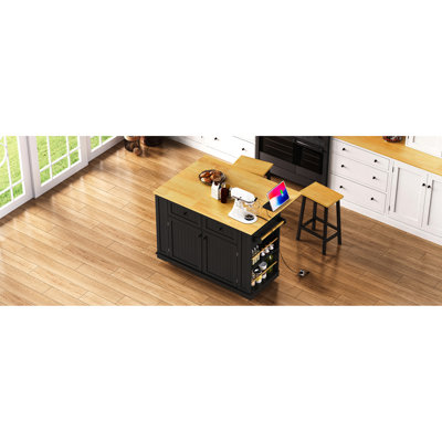 3 Kitchen Island With Slow-Close Hinges, Spice Rack, And Towel Rack For Functionality