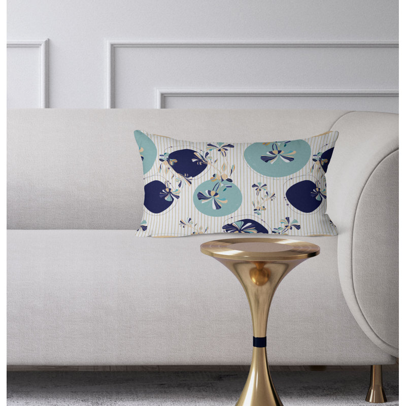 Circular Garden  Rectangular Throw Pillow, Blue/White/Turquoise