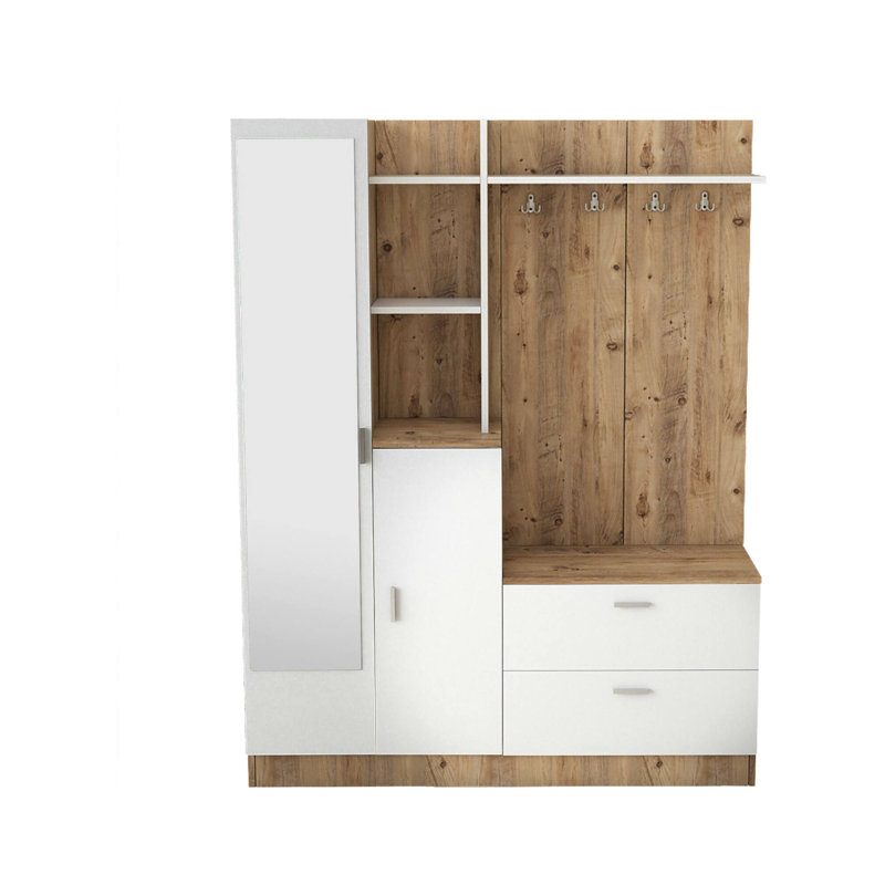 Dmasiell Hall Tree 140cm Wide with Bench and Shoe Storage, Oak/White
