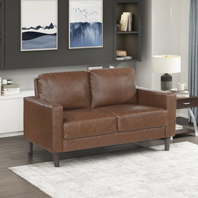 Ussery 54" Modern Loveseat with Faux Leather, Pocket Coils, Faux Wood Feet