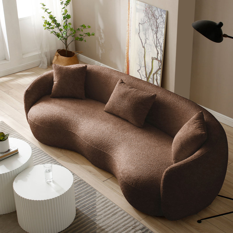 Yazgur 93.6" Curved Modern Upholstered Sofa, Brown Polyester Blend