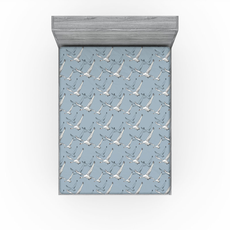 Drap-housse à motif d'oiseaux Ambesonne blanc et bleu gris, Drap-housse de taille très grand