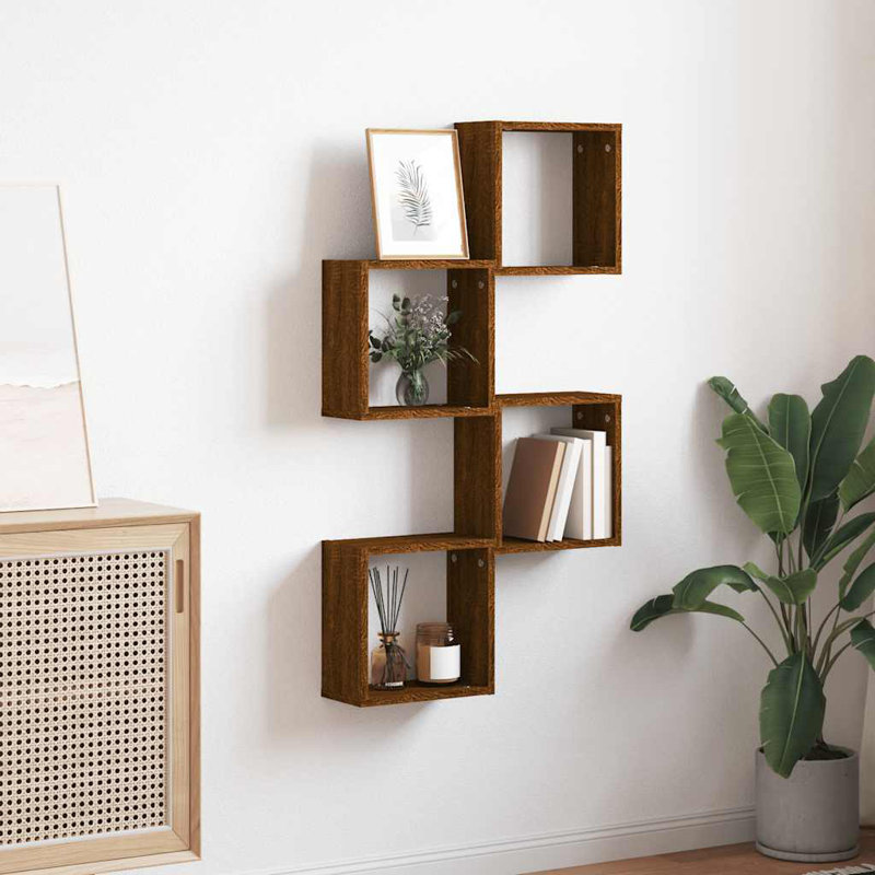 Wall Cube Shelves 4 Pcs, 30cm H x 30cm W x 15cm D, Brown Oak