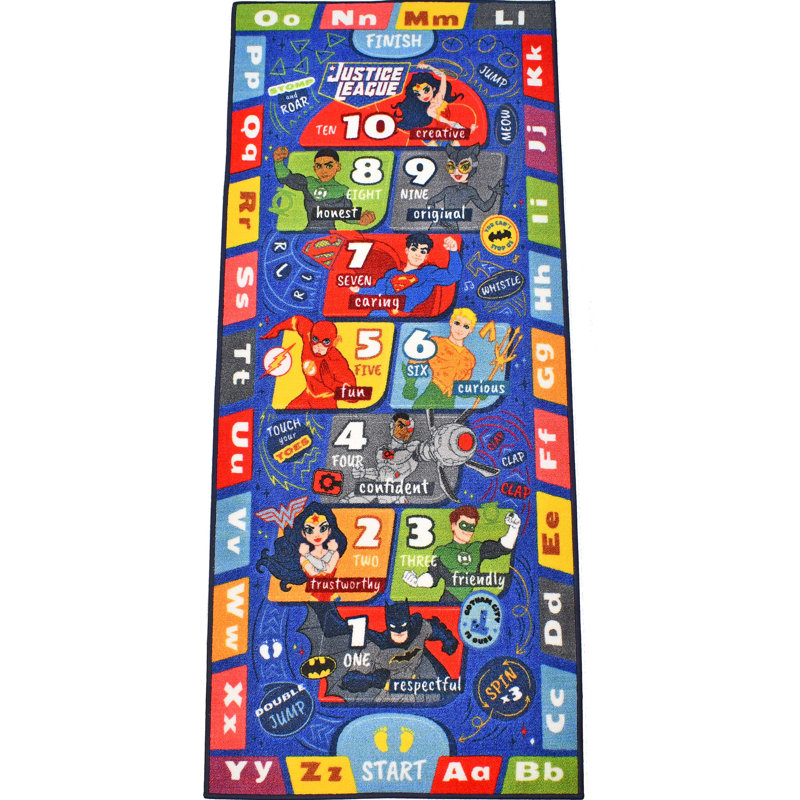 Justice League Kids Hopscotch Educational Rug, 2'7" x 6'0"