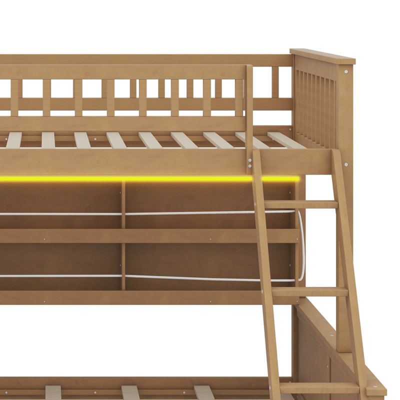 Bunk Bed Equipped With Built-In Shelving, Adjustable Lights And Perforated Board, Twin XL Over Queen, Brown