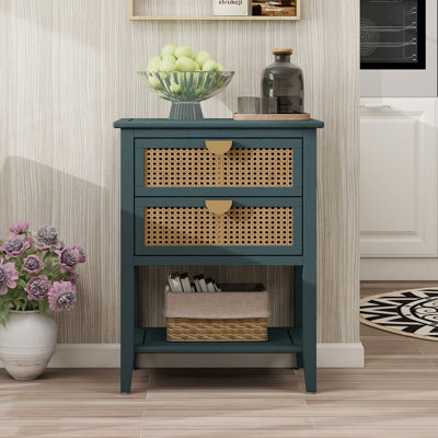 2 Drawer Side table,Naturel Rattan,End table,Suitable for bedroom, living room, study