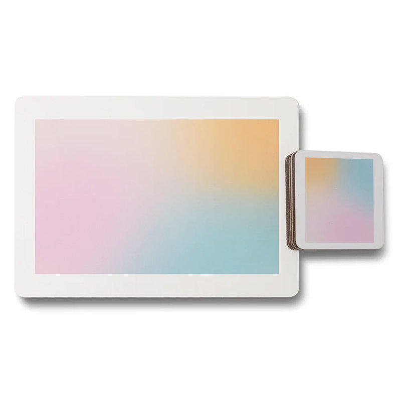 Set Of 12 Placemats And Coasters With Wood Bottom And Gradient Artwork