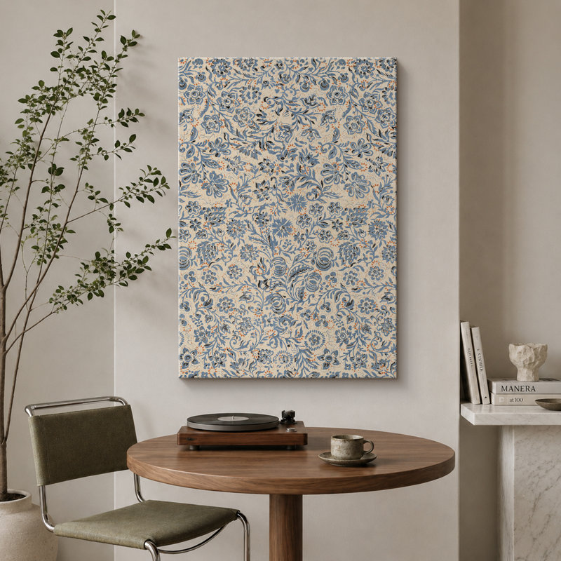 Abstrait botanique rétro bleu, fleur sauvage, œuvre d'art, illustration, minimaliste moderne salon photos, estampe numérique sur toile, impression murale