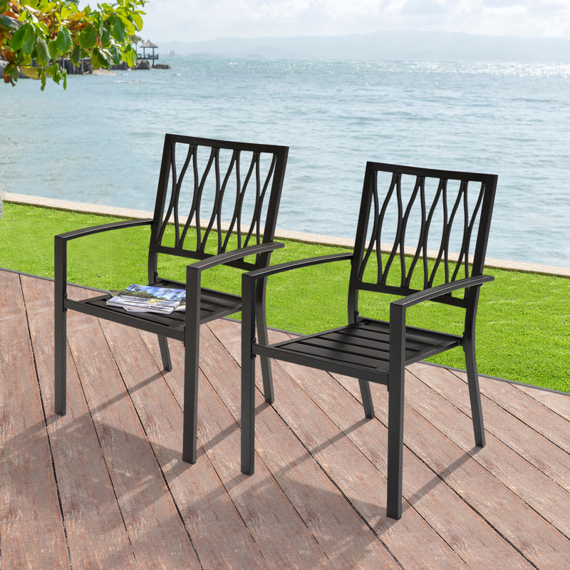 Chaise de patio Allarna empilable avec 2 chaises de bistro et de salle à manger, finition thermolaquée et structure en fer pour patio, noir