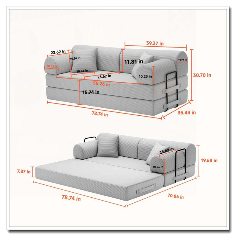 Convertible Sofa Floor Sofa Lounge Couch, Green