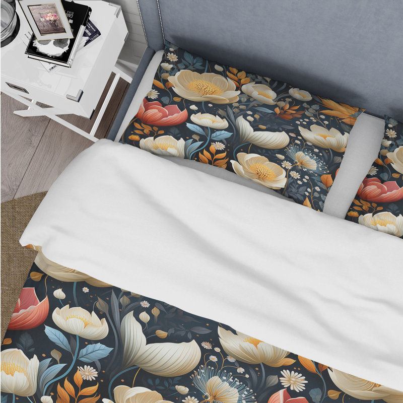 Ensemble de housse de couette Blue Multicolor Garden Blooms Floral Pattern, Housse de couette pour très grand lit et 2 très