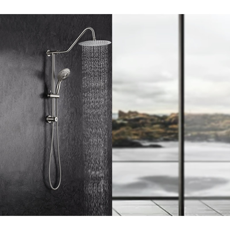 Rainfall Shower Head with Handheld, 10" Shower Head,5 Setting Handheld with Sliding Bar, Brushed Nickel