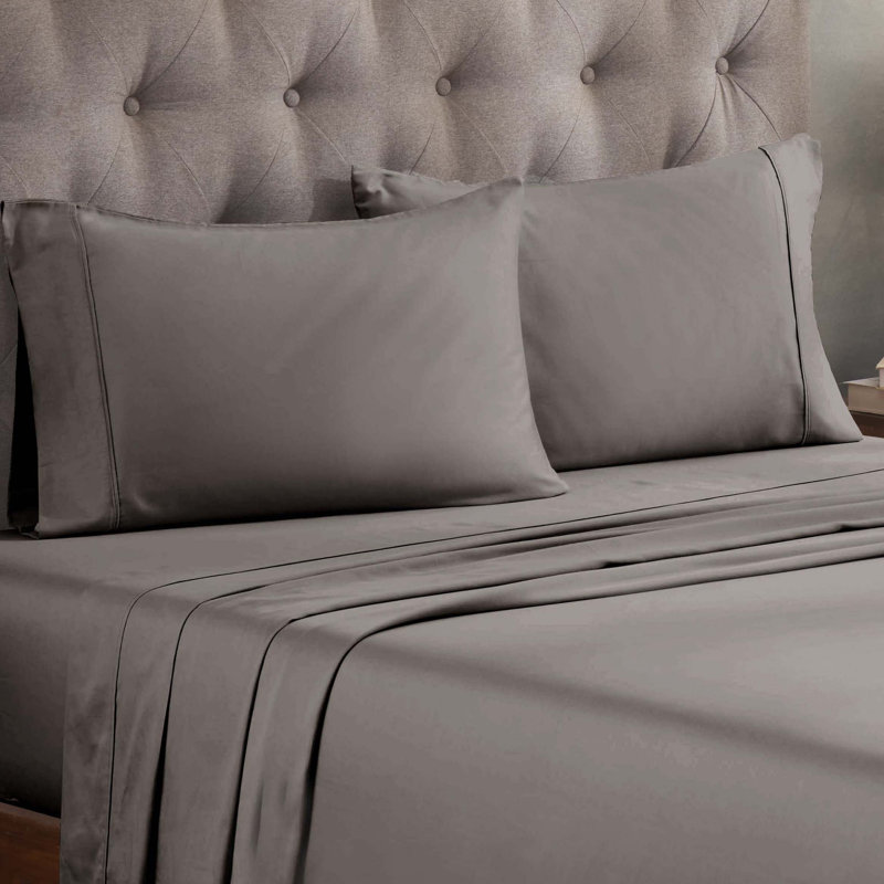 300 Thread Count Certified Egyptian Cotton Blend Solid Deep Pocket Bed Sheet Set, Gray