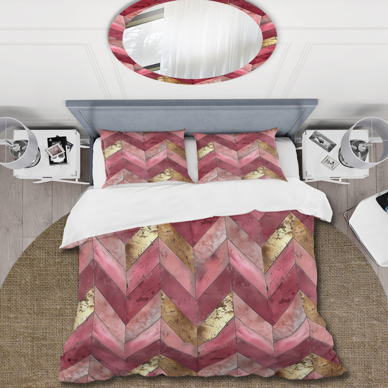 Ensemble de housse de couette Golden Chevron IV - Midcentury, Housse de couette très grand + 2 taies décorativ
