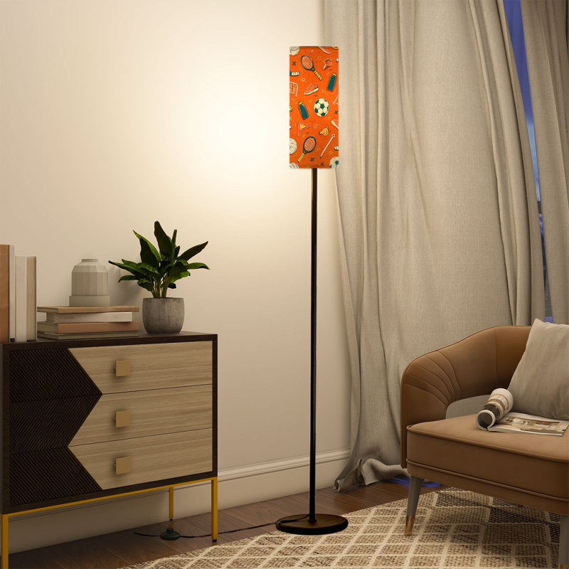PeeNoke 68.5" Standing Floor Lamp Thin Activity Exercise Seamless Orange Fitness Dimmable Metal Pole Lamp with Linen Lampshade LED Bulb Included